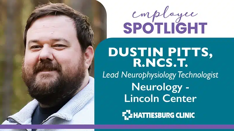 Dustin Pitts, R.NCS.T, receives the employee spotlight recognition.