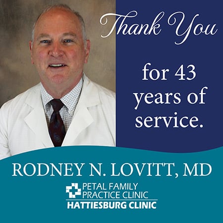 Rodney N. Lovitt, MD, with Hattiesburg Clinic Petal Family Practice Clinic Retires