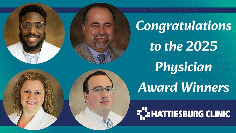 2025 Physician Awards, Shomari Thompson, Jeremy Wells, Katie Royals, Steven Stogner