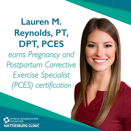 Lauren M. Reynolds, PT, DPT, PCES, earns a Pregnancy and Postpartum Corrective Exercise Specialist certification