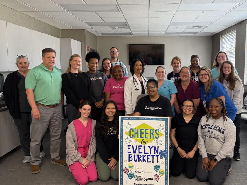 The WOW! Committee recently congratulated Evelyn Burkett, a lab tech with Hattiesburg Clinic Children’s Clinic for receiving Cheers from Your Peers.